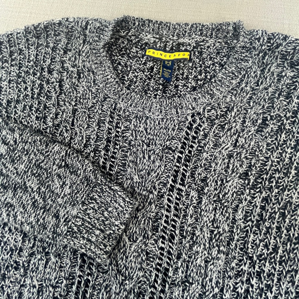 Prince & Fox Sweater Womens XL Black White Marled‎ Knit Crew Neck Long Sleeve